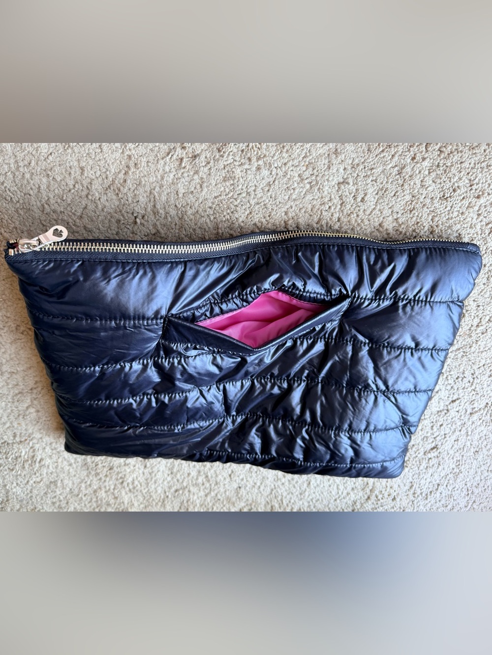 Kate Spade Black Puffer Pouch with Pink Lining